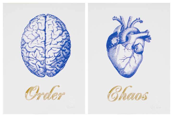 Printmaking titled "Order Chaos Blue Sm…" by Dangerous Minds Artists, Original Artwork, Screenprinting