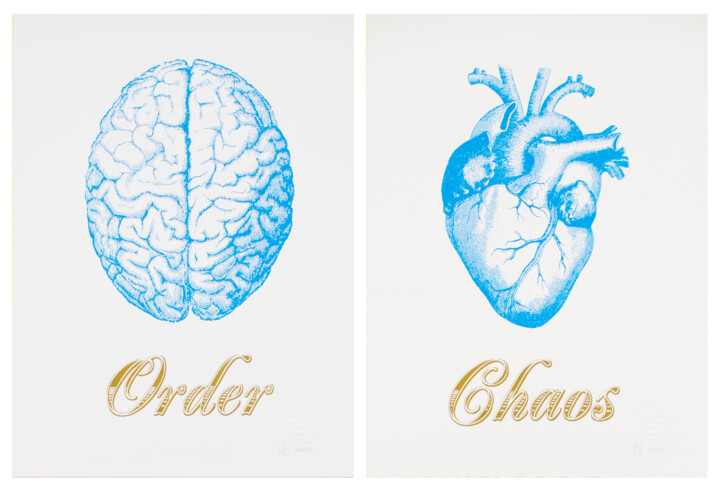 Incisioni, stampe intitolato "Order Chaos Cyan Bl…" da Dangerous Minds Artists, Opera d'arte originale, Serigrafia