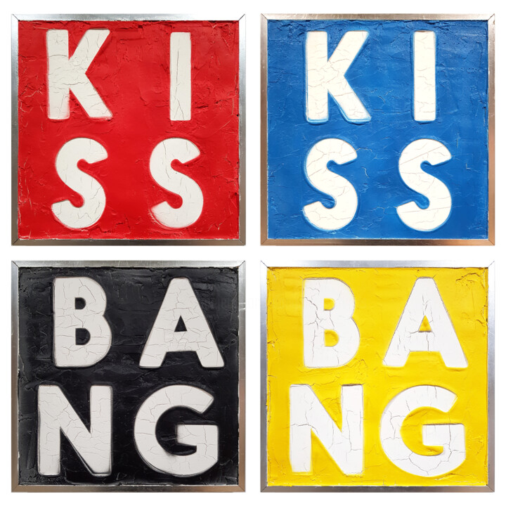 제목이 "KISS KISS BANG BANG"인 조형물 Dangerous Minds Artists로, 원작, 조형물