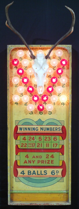Sculpture titled "Winning Numbers" by Dangerous Minds Artists, Original Artwork, Bone Mounted on Wood Panel