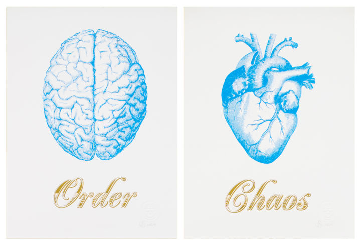 Printmaking titled "Order Chaos Cyan Bl…" by Dangerous Minds Artists, Original Art, Screenprinting