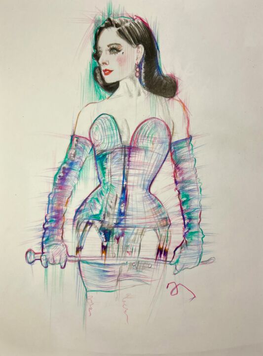 Картина под названием "Dita Von Teese" - Dani Alexsandrova, Подлинное произведение искусства, Цветные карандаши