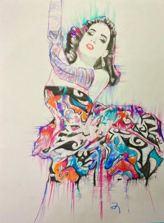 Картина под названием "Dita Von Teeseee" - Dani Alexsandrova, Подлинное произведение искусства, Цветные карандаши