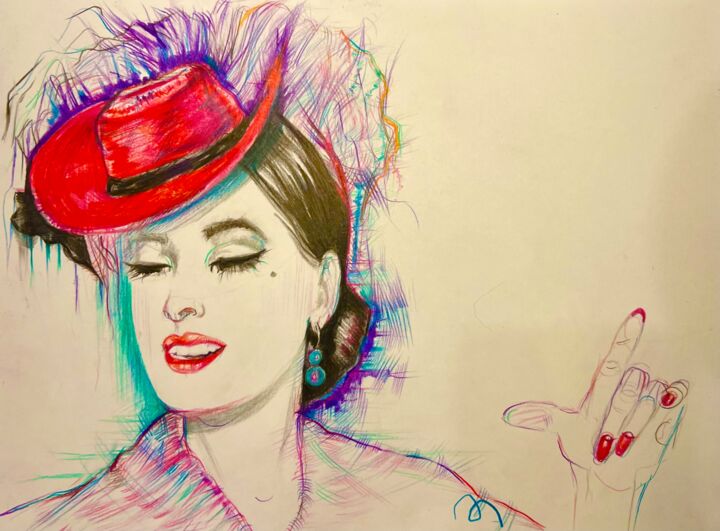 Painting titled "Dita Von Teeseee Art" by Dani Alexsandrova, Original Artwork, Conté