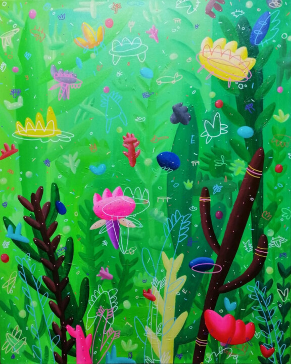 Schilderij getiteld "Pink Flower" door Dani Sugara, Origineel Kunstwerk, Acryl