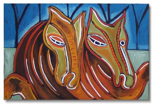 Pintura intitulada "TWIN HORSES" por Dania Sierra, Obras de arte originais, Óleo