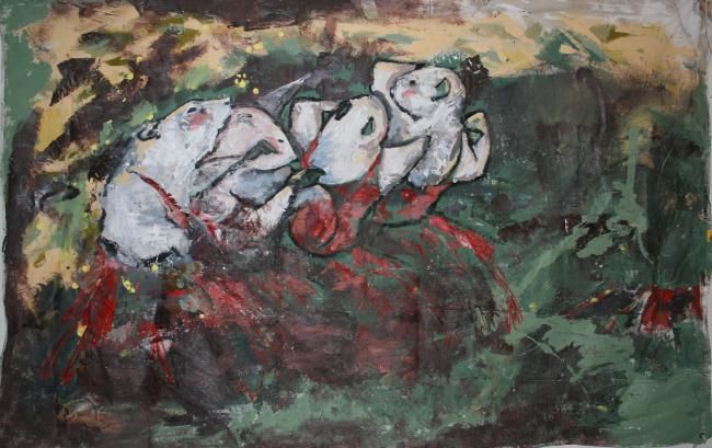 Painting titled "Rat Dancers" by Danielle Wilbert, Original Artwork, Oil
