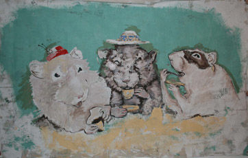 Painting titled "Rat Tea Party" by Danielle Wilbert, Original Artwork, Oil