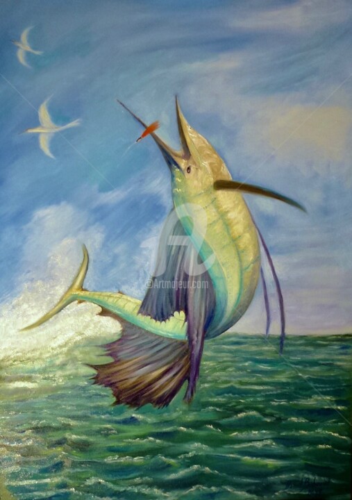 Pittura intitolato "marlin" da Daniel Bahuaud, Opera d'arte originale, Olio