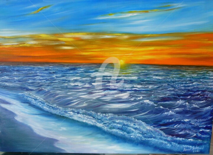 Pintura titulada "coucher de soleil s…" por Daniel Bahuaud, Obra de arte original