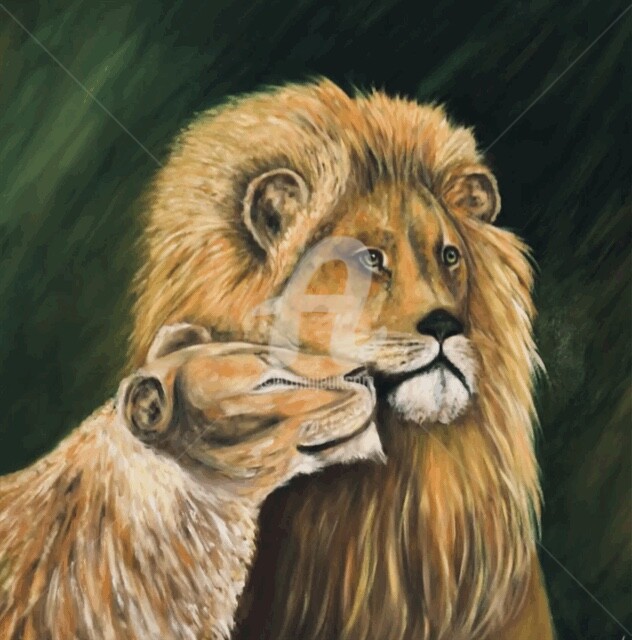 Картина под названием "lion indifférent ?" - Daniel Bahuaud, Подлинное произведение искусства, Масло