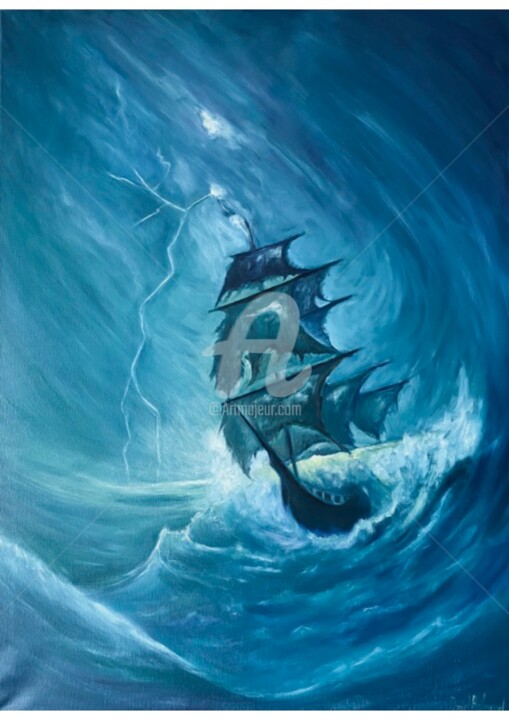 Pittura intitolato "bateau fantôme" da Daniel Bahuaud, Opera d'arte originale, Olio