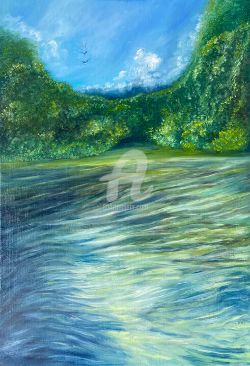 Pittura intitolato "eau vive et verts f…" da Daniel Bahuaud, Opera d'arte originale, Olio