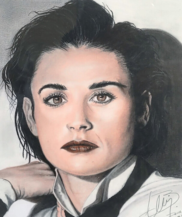 Dessin intitulée "Demi Moore" par Daniel Ballavoisne, Œuvre d'art originale, Pastel