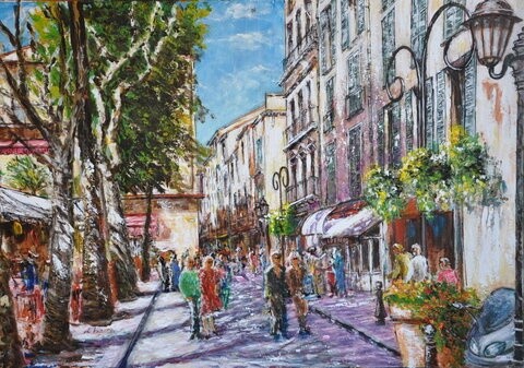Painting titled "Antibes , Place Nat…" by Daniel Barré, Original Artwork