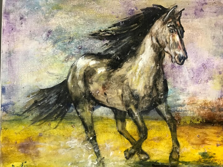 Painting titled "Cheval sauvage" by Daniel Bathiard, Original Artwork, Acrylic