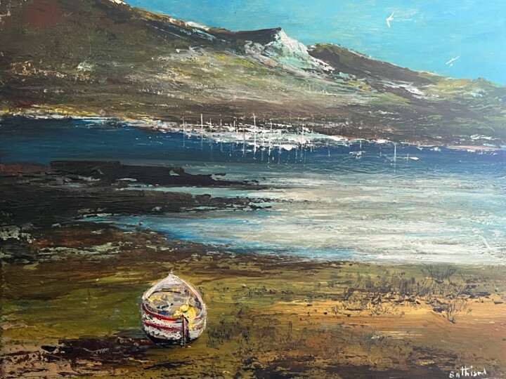Peinture intitulée "La barque sur la gr…" par Daniel Bathiard, Œuvre d'art originale, Huile