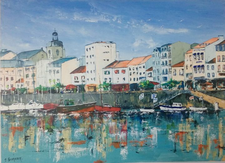 Painting titled "Port des Sables d'…" by Daniel Bruneaux, Original Artwork, Acrylic