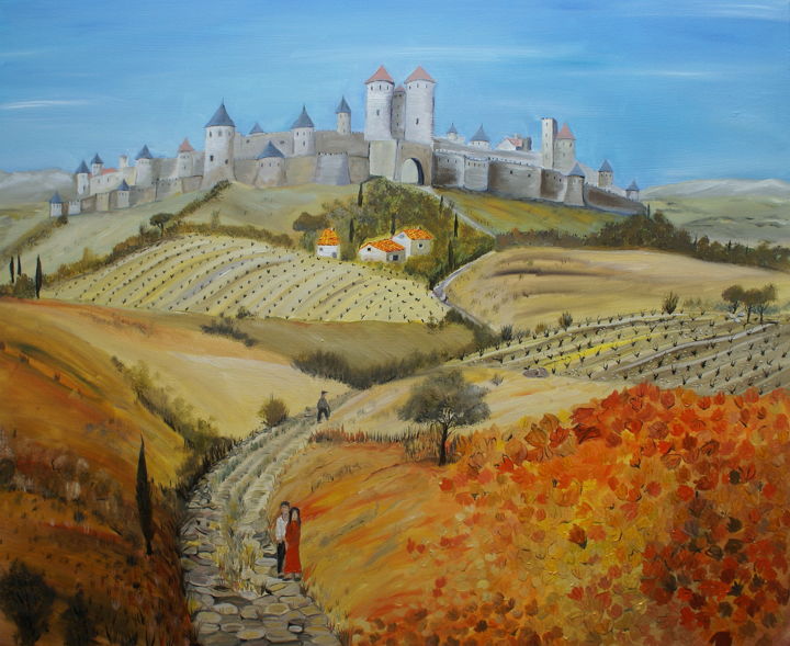 Peinture intitulée "Carcassonne L'Autom…" par Daniel.C, Œuvre d'art originale, Huile