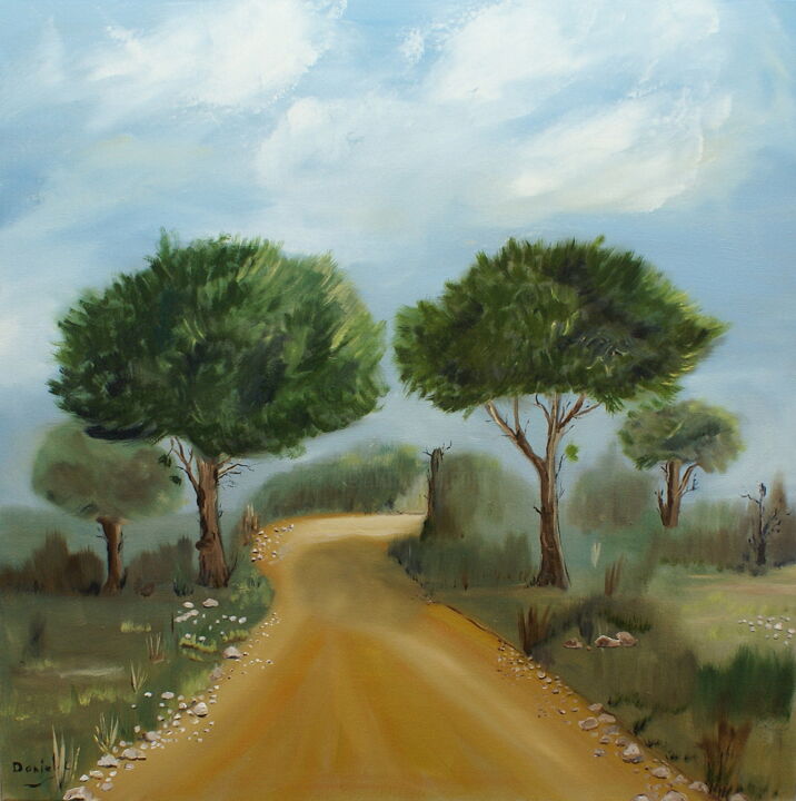 Peinture intitulée "Chemin au deux pins" par Daniel.C, Œuvre d'art originale, Huile