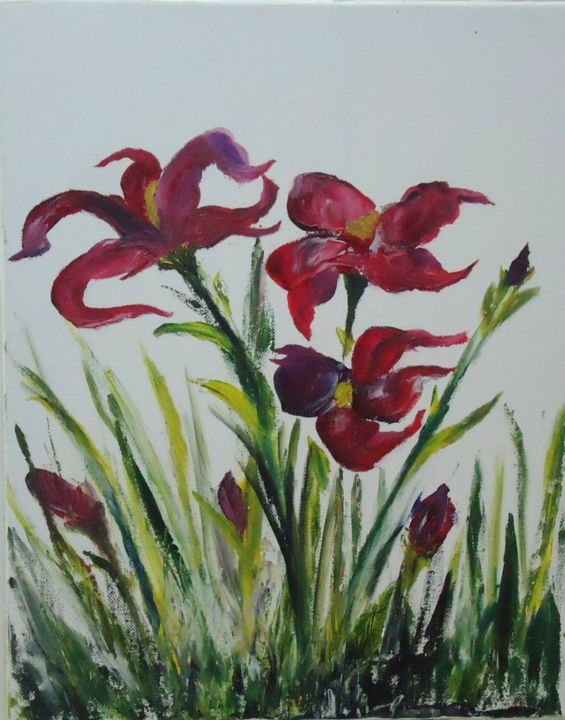 Peinture intitulée "IRIS POURPRE" par Daniel.C, Œuvre d'art originale, Huile