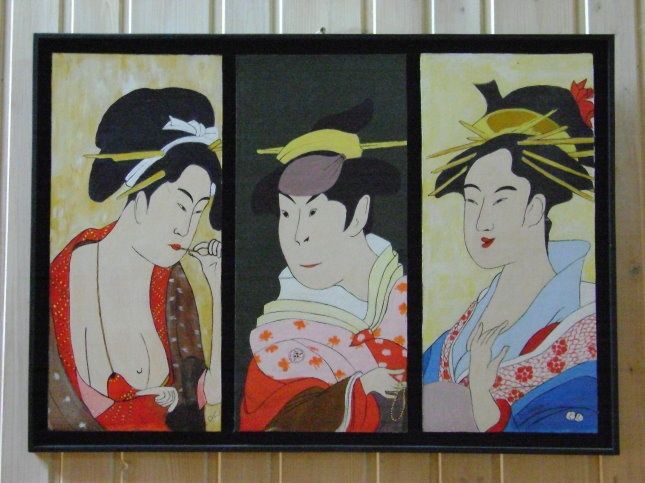 Painting titled "3geishas" by Daniel Campagne, Original Artwork, Oil