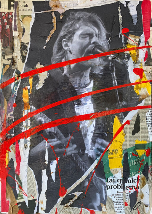 Κολάζ με τίτλο "Kurt" από Daniel Carena, Αυθεντικά έργα τέχνης, Ακρυλικό Τοποθετήθηκε στο Ξύλινο πάνελ