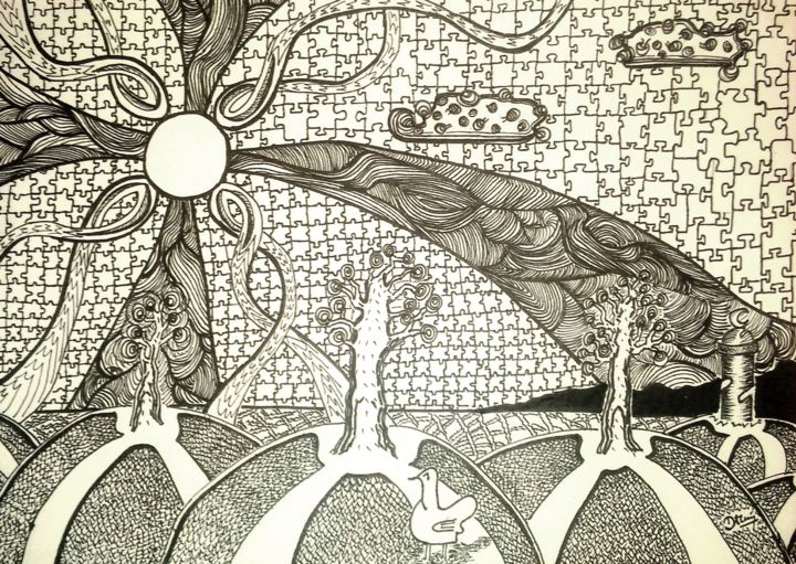 Dessin intitulée "Alba (Sunrise)" par Dannych, Œuvre d'art originale, Encre