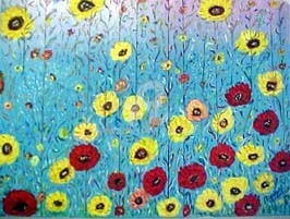 Painting titled "Champs de fleurs" by Daniel Dr. El Dan (Mdaniel), Original Artwork, Oil