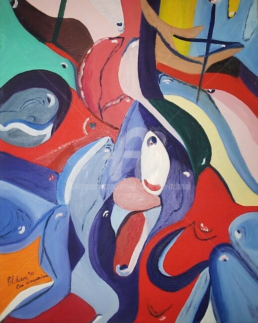 Pintura titulada "Dauphins" por Daniel Dr. El Dan (Mdaniel), Obra de arte original, Oleo