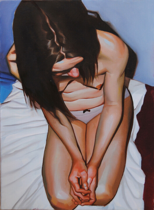 Painting titled "Nude" by Daniel García, Original Artwork, Oil Mounted on Wood Stretcher frame