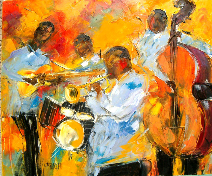 Painting titled "quartet jazz ( hst…" by Daniel Giacchi, Original Artwork, Oil