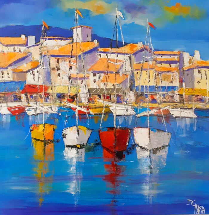 Painting titled "Port de Cassis" by Daniel Giacchi, Original Artwork, Oil