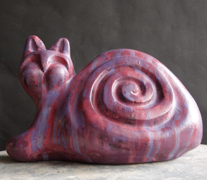 Sculptuur getiteld "My Pink Cat" door Daniel Gomez, Origineel Kunstwerk, Beton