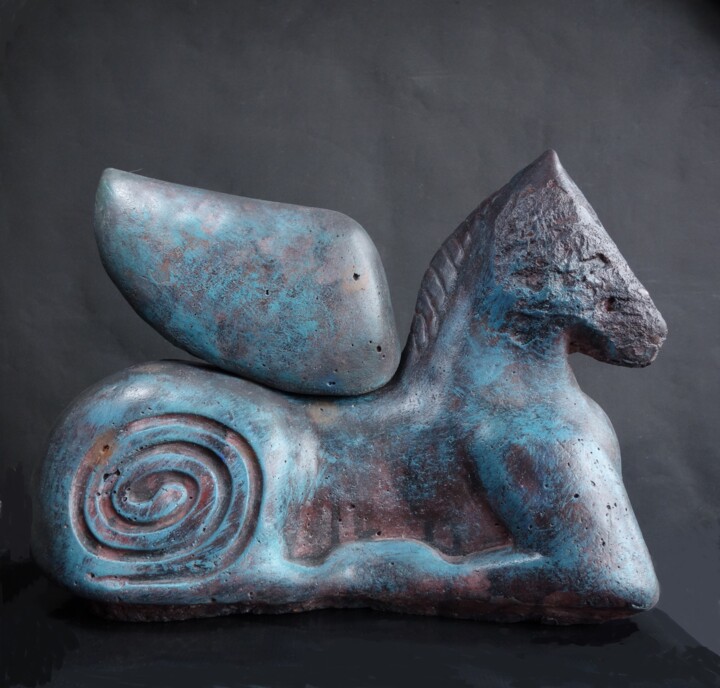 Rzeźba zatytułowany „My Blue Horse” autorstwa Daniel Gomez, Oryginalna praca, Beton