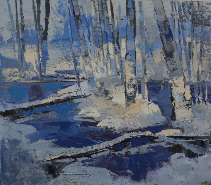 Painting titled "RZEKI PUSZCZY BIAŁO…" by Daniel Gromacki, Original Art, Oil