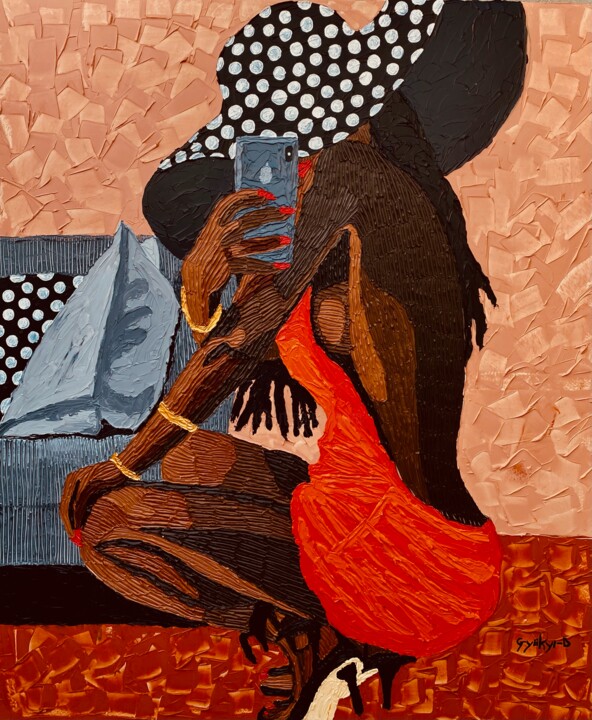 Painting titled "Selfie moment" by Daniel Gyekyi Gyan, Original Artwork, Acrylic