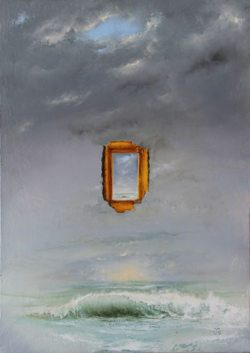 Pittura intitolato "" Miroir gris "" da Daniel Jacquinot, Opera d'arte originale, Olio