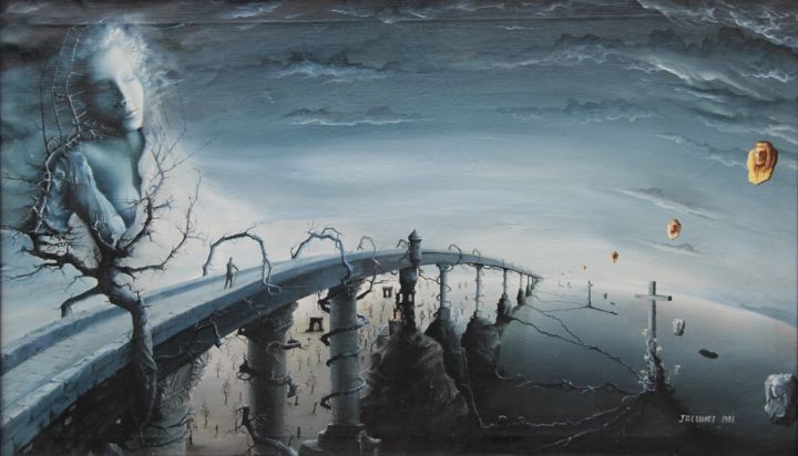 Painting titled "" Le pont "" by Daniel Jacquinot, Original Artwork, Oil