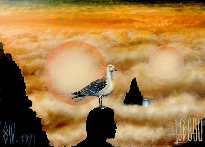 Pintura intitulada "Jonathan nuages" por Daniel Jègoû, Obras de arte originais, Óleo Montado em Armação em madeira
