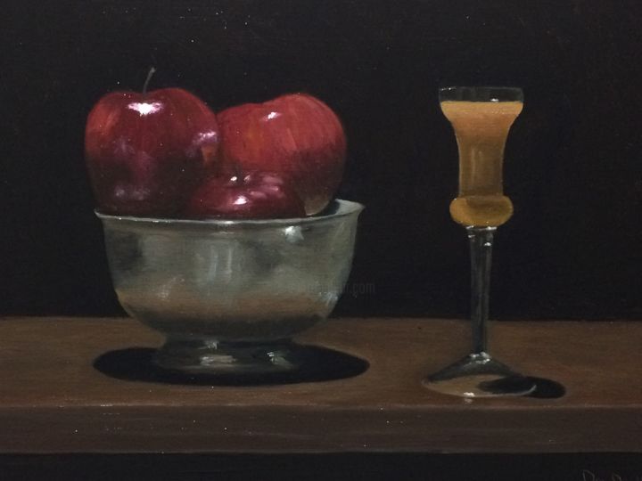 Painting titled "Shadow Box Apples &…" by Flatty, Original Artwork, Oil