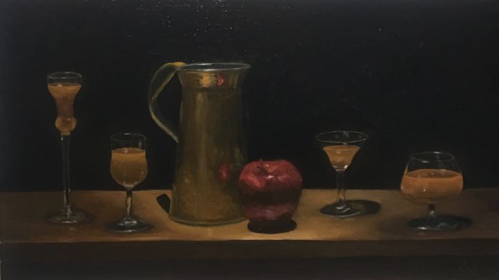 Painting titled "Fall Libations Appl…" by Flatty, Original Artwork, Oil