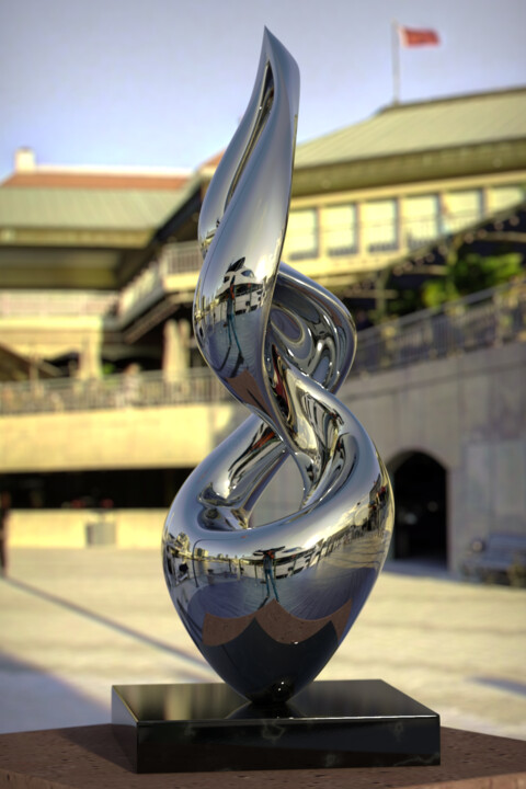 Sculpture titled "Spiral Nebula#3" by Daniel Kei Wo, Original Artwork, Stainless Steel