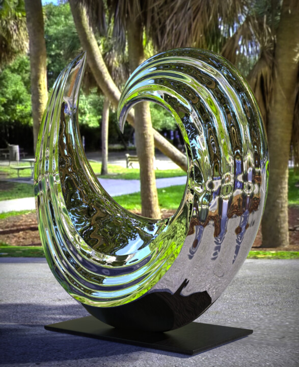 Sculpture titled "Moon Phase#6" by Daniel Kei Wo, Original Artwork, Stainless Steel