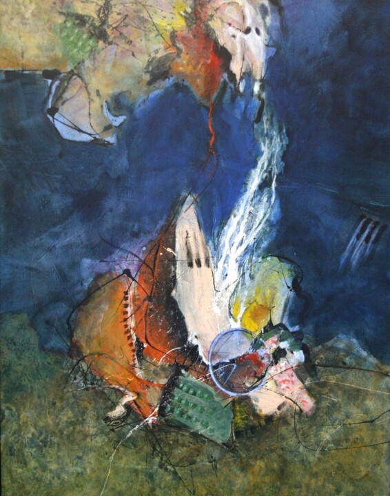 Painting titled "fonds marins" by Daniel Lamoureux, Original Artwork, Acrylic
