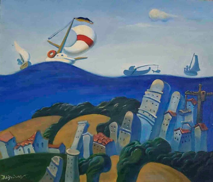 Painting titled "Sea over Odessa" by Daniel Litvinov, Original Artwork, Oil