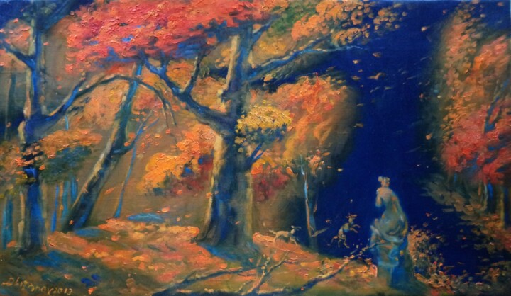 Картина под названием "Autumn in the park" - Daniel Litvinov, Подлинное произведение искусства, Масло