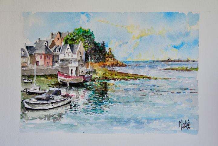 Peinture intitulée "Petit port de pêche" par Daniel Mahé, Œuvre d'art originale, Aquarelle