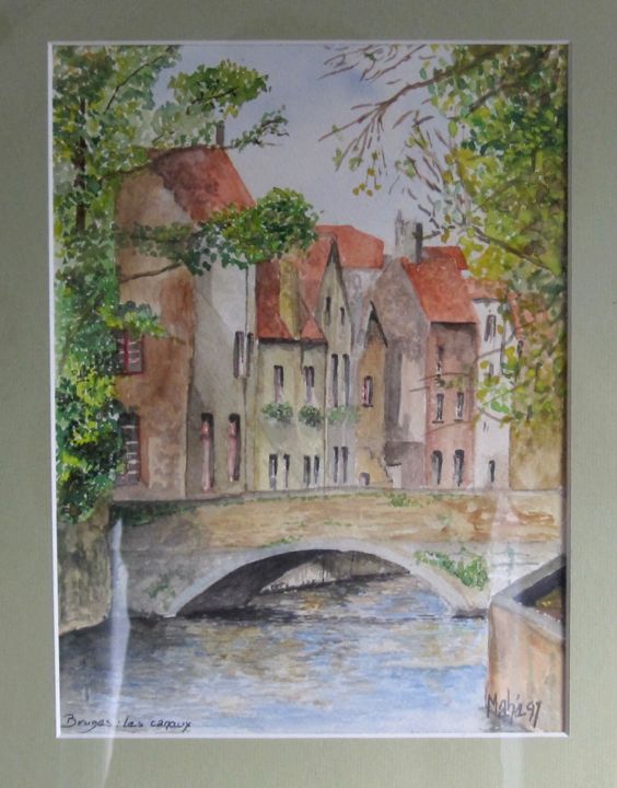 Peinture intitulée "Bruges :Les canaux" par Daniel Mahé, Œuvre d'art originale, Aquarelle