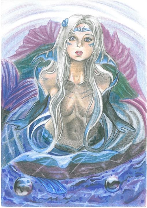 Drawing titled "#Mermaid" by Daniel Marian, Original Artwork, Pencil